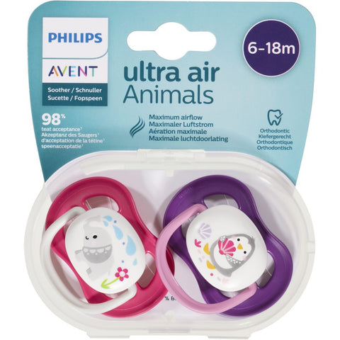 Avent Ultra Air Soother Animals 6-18 months 2 Pack - Assorted