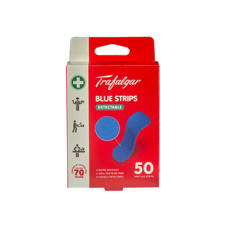 Trafalgar First Aid Blue Plastic Strips 50 Pack