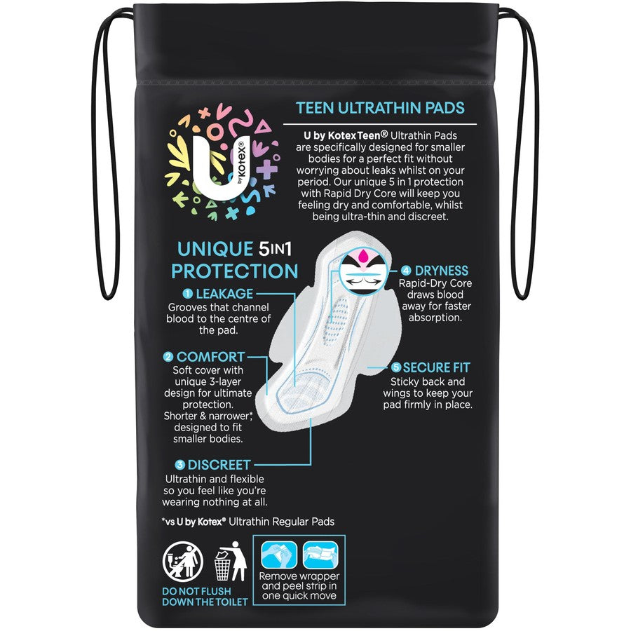 U By Kotex Teen Ultrathins Pads Regular With Wings 14 pack