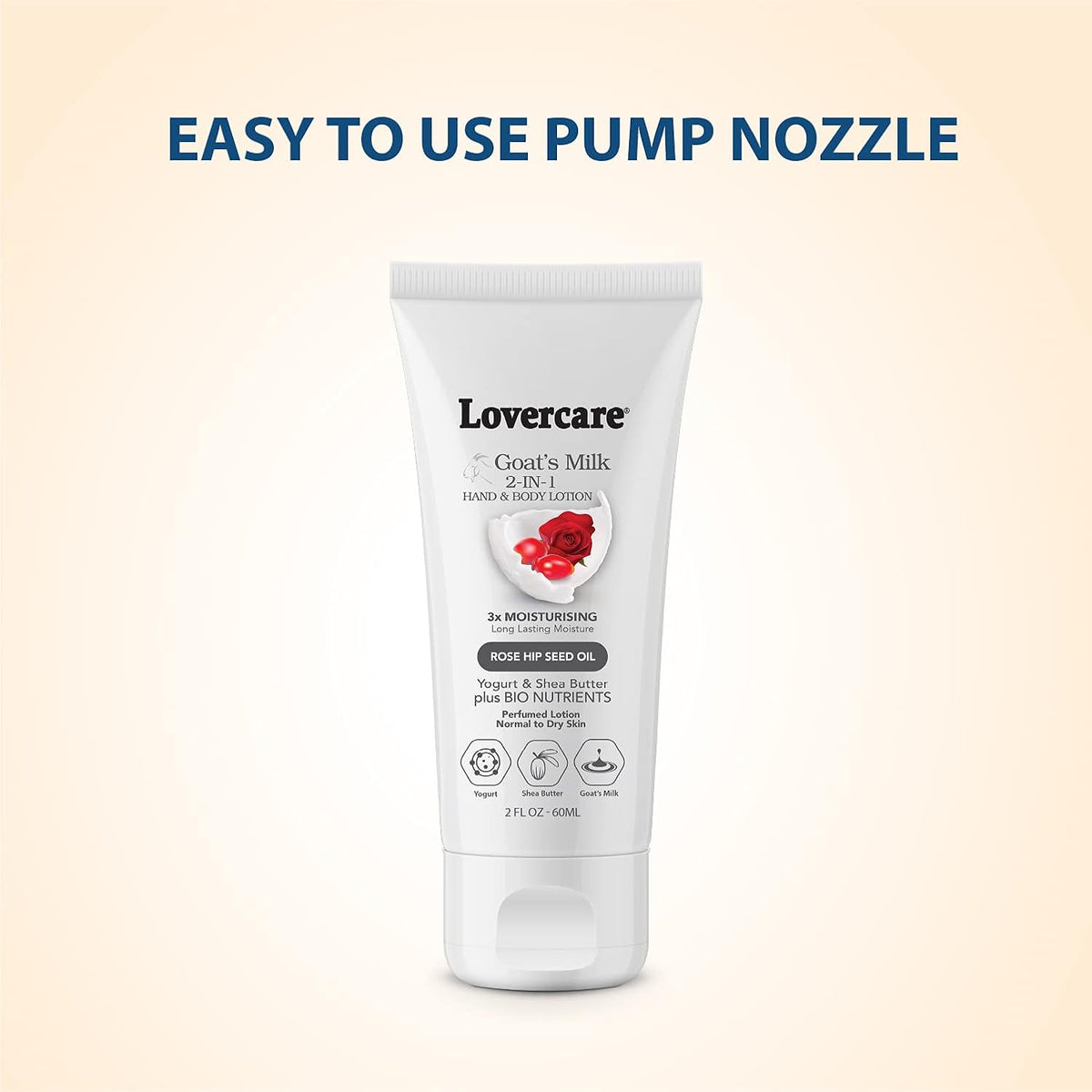 Lovercare Goat's Milk 2-in-1 Hand Cream & Body Lotion Rose Hip Seed Oil 60ml