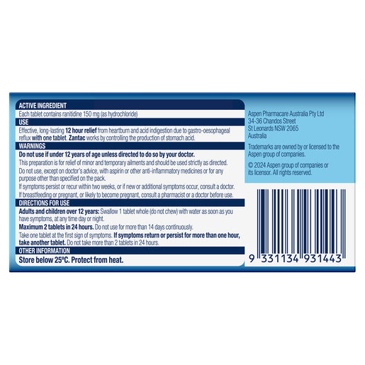 Zantac 12 Hour Action Tablets 150mg 28 Tablets