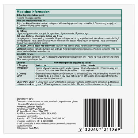 NICORETTE Nicotine Gum 4mg Extra Strength Fresh Fruit 150