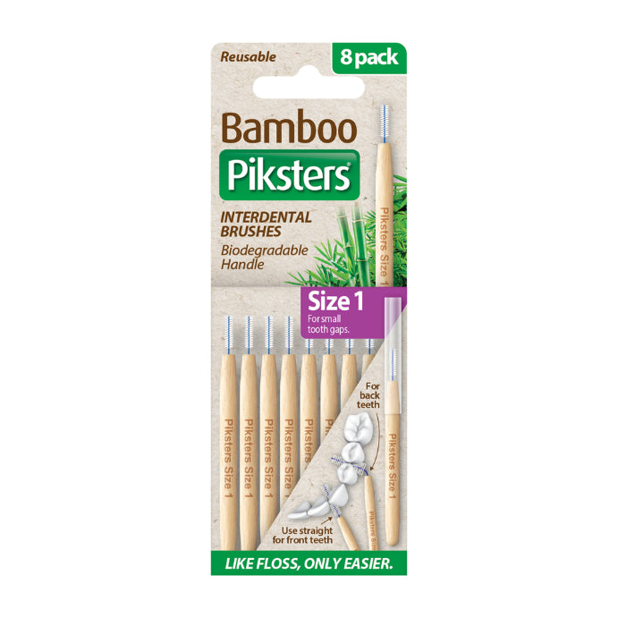 Piksters Bamboo Interdental Brushes Purple Size 1 8 Pack