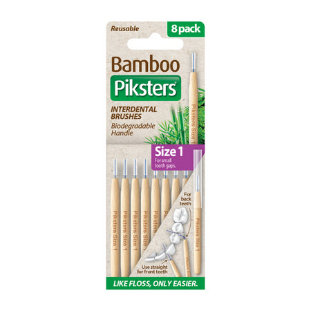 Piksters Bamboo Interdental Brushes Purple Size 1 8 Pack