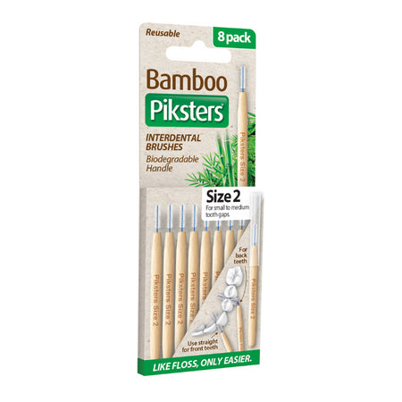 Piksters Bamboo Interdental Brushes White Size 2 8 Pack