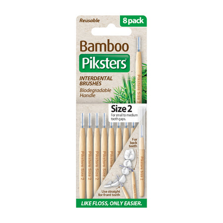 Piksters Bamboo Interdental Brushes White Size 2 8 Pack