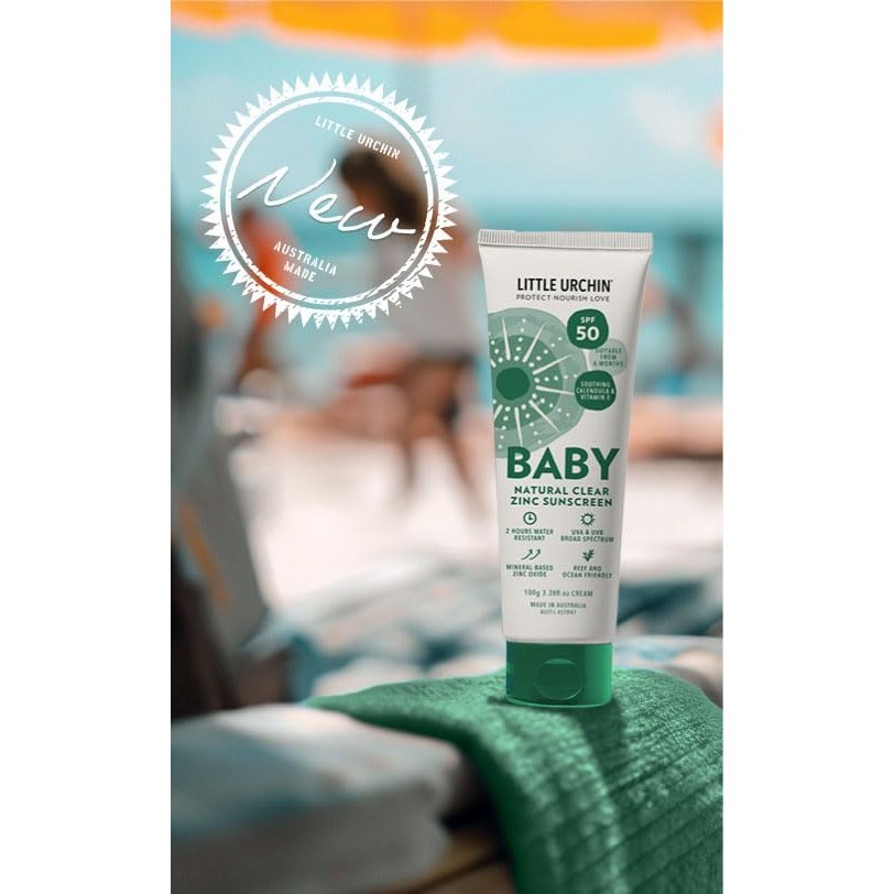Little Urchin Natural Baby Sunscreen Clear Zinc Spf 50 100g