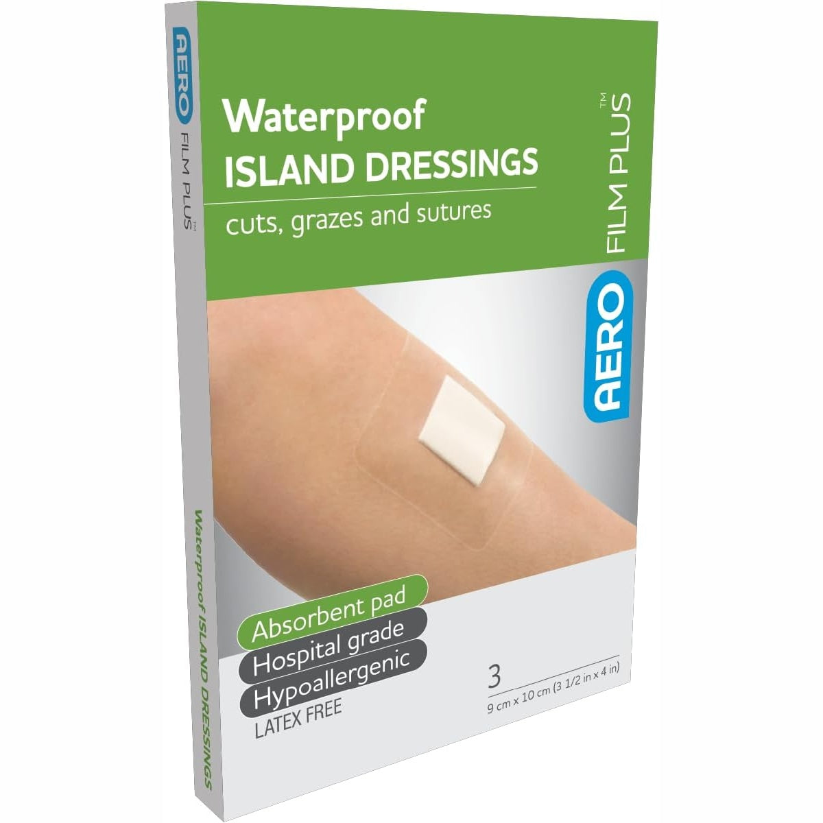 Aerofilm Plus Waterproof Island Dressing 9 X 10cm 3pk