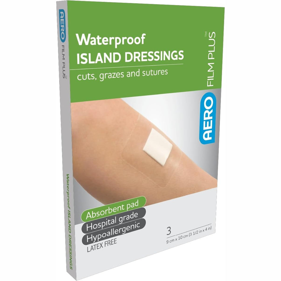 Aerofilm Plus Waterproof Island Dressing 9 X 10cm 3pk