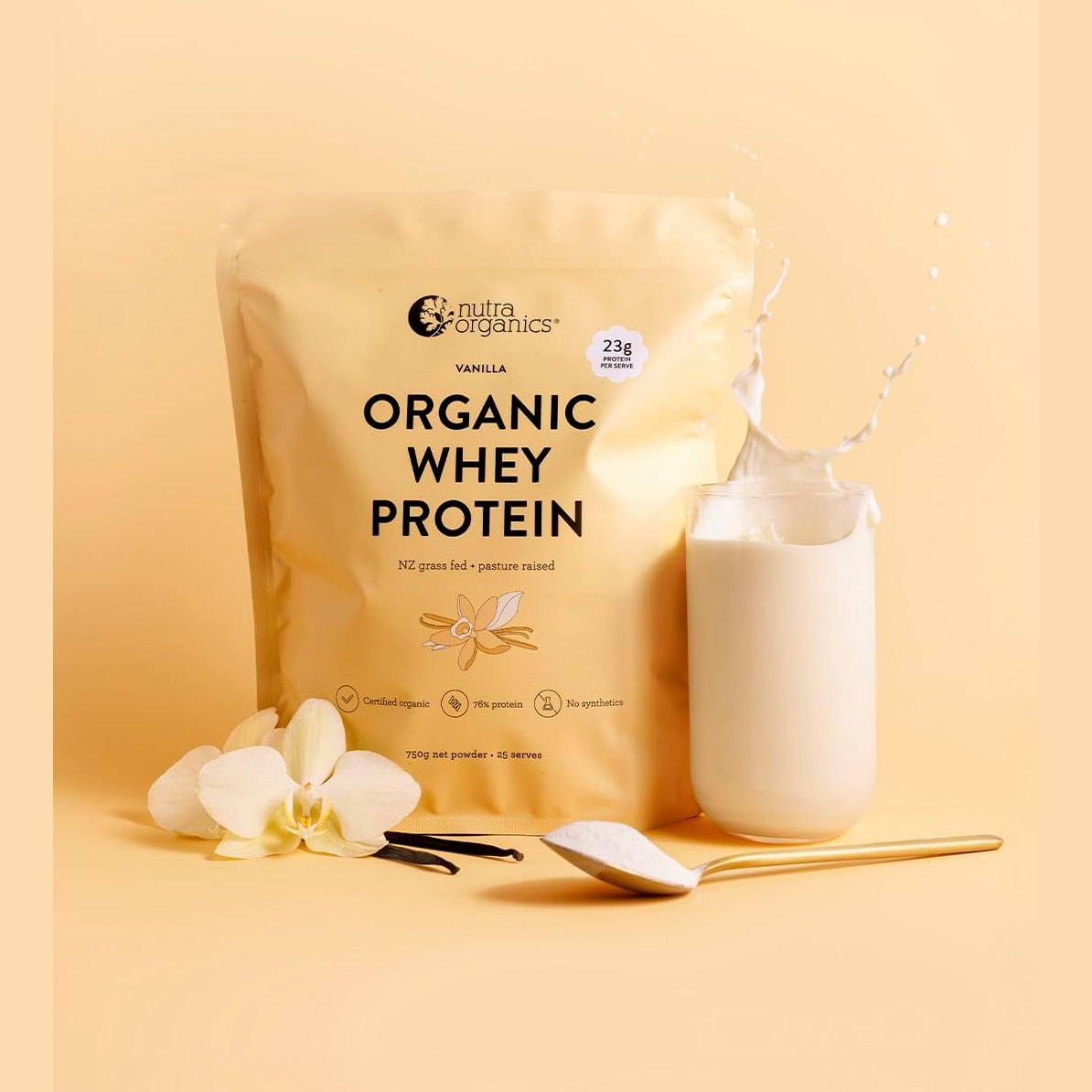 Nutra Organics Organic Whey Protein Nz Grass Fed + Pasture Raised Vanilla 750g