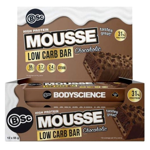 Bsc Body Science High Protein Low Carb Mousse Bar Chocoholic 55g (Pack of 12)
