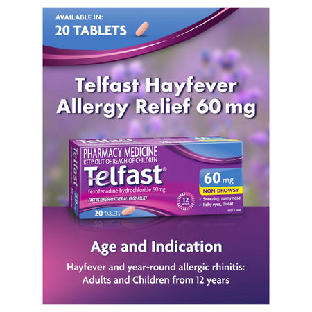 Telfast Hayfever Allergy Relief 12 Hour 60mg 20 Tablets