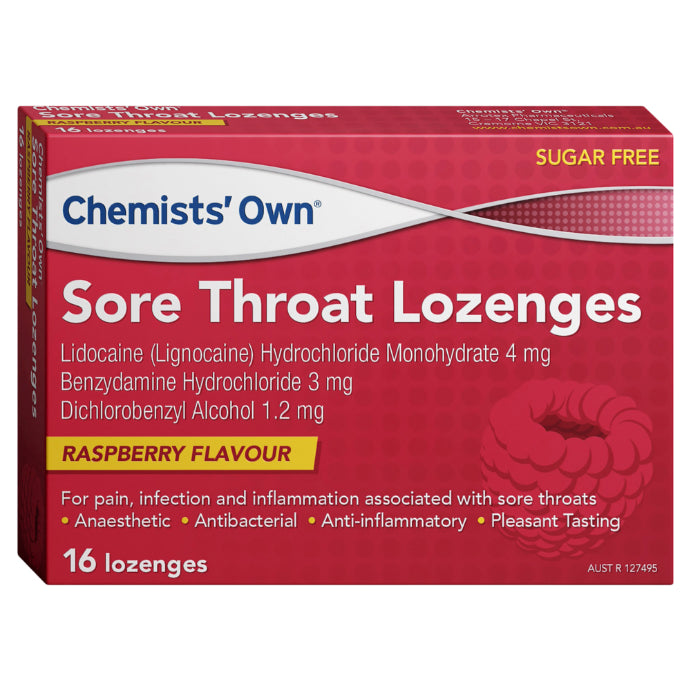 Chemists’ Own Sore Throat Raspberry 16 Lozenges