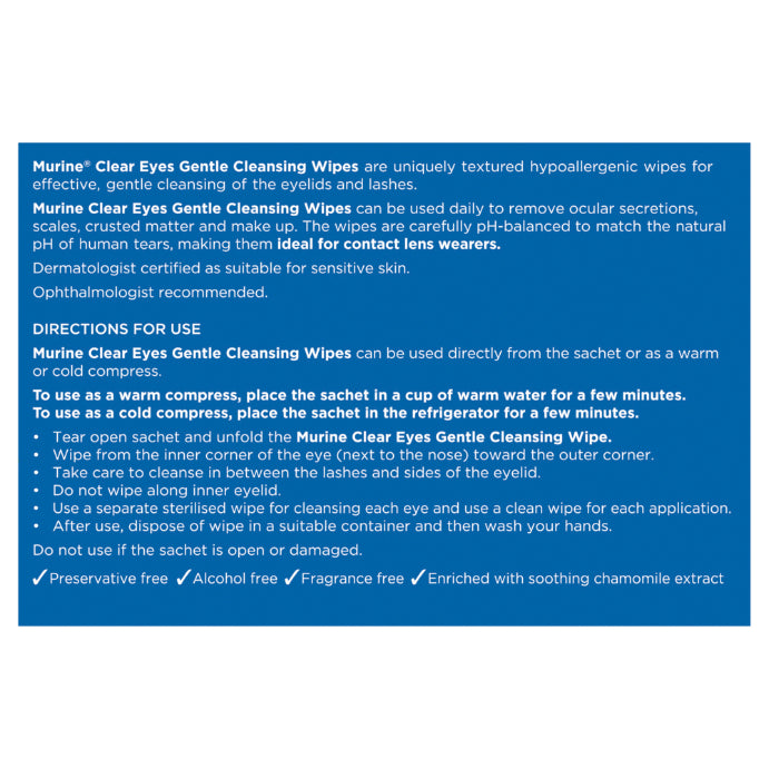 Murine Clear Eyes Gentle Cleansing Wipes 30 Pack