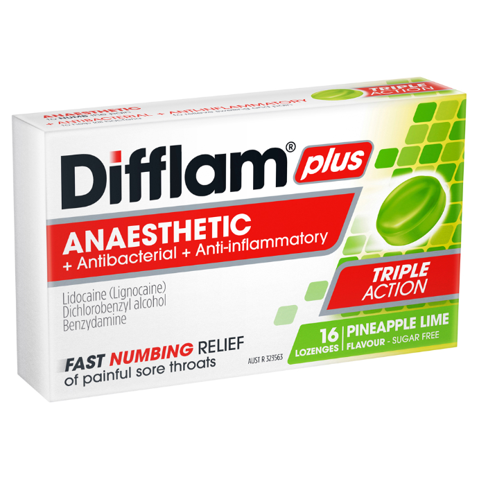 Difflam PLUS Anaesthetic Pineapple & Lime 16 Lozenges