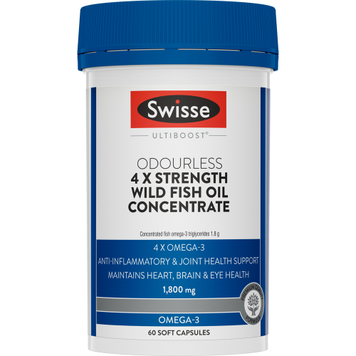 Swisse Ultiboost Odourless 4 X Strength Wild Fish Oil Concentrate 60 Capsules