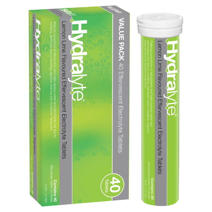 Hydralyte Lemon Lime Effervescent Electrolyte Tablets 40 Pack