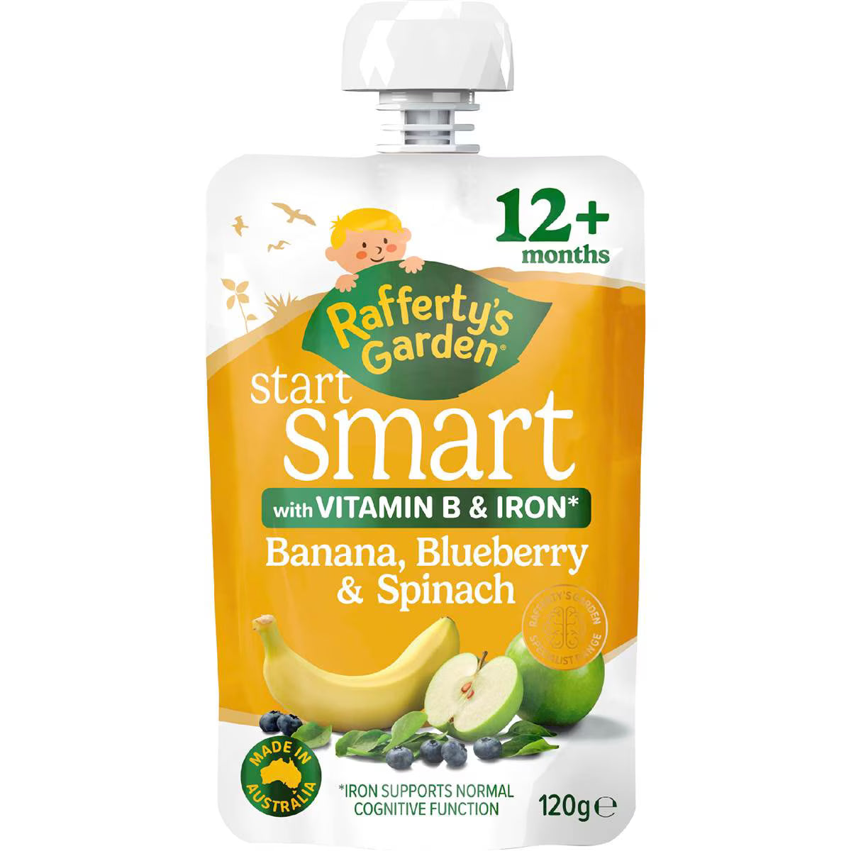 Rafferty's Garden Start Smart Baby Food Pouch Banana Blueberry & Spinach 120g Pack of 6