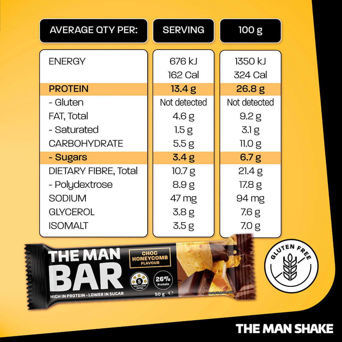 The Man Bar Choc Honeycomb 50g x 10 Pack
