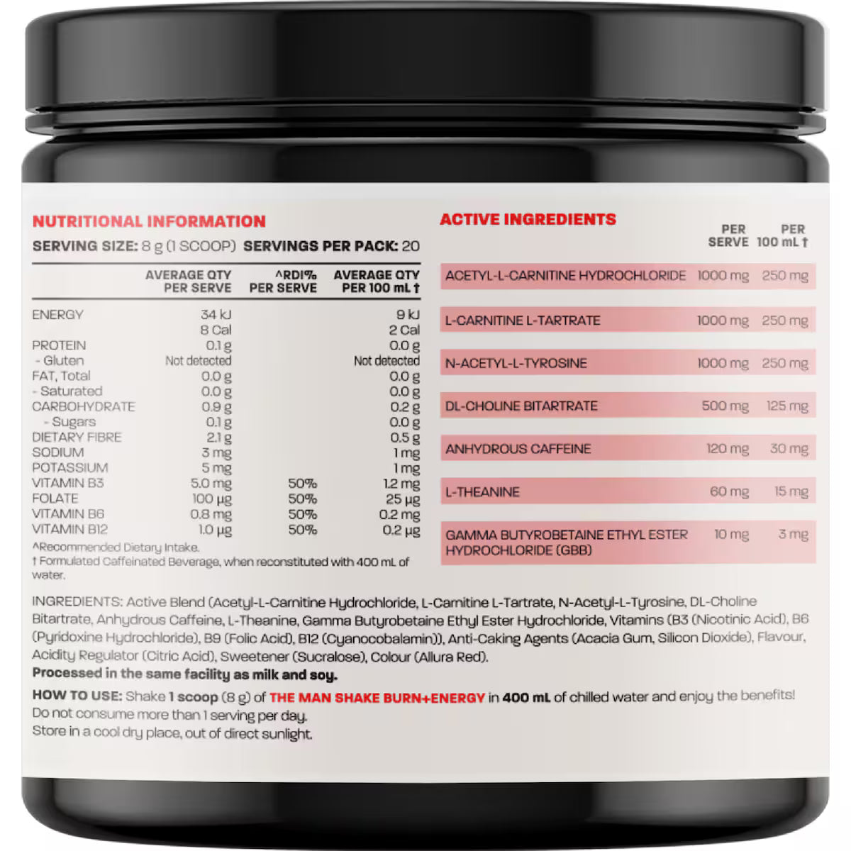 The Man Shake Burn + Energy Raspberry 160g