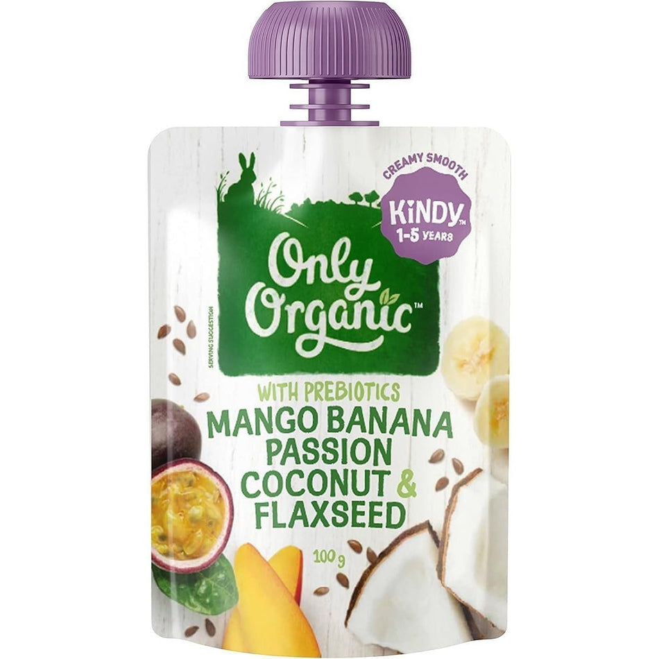 Only Organic Mango Banana Passion Coconut Flax Seed Baby Food 100g Pack of 6