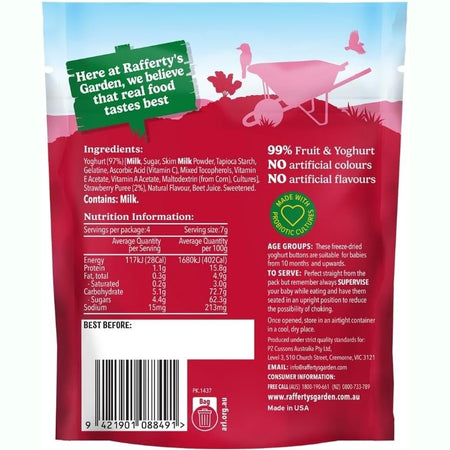 Raffertys Garden 10+ Months Strawberry Yoghurt Buttons Baby 28g Pack of 8