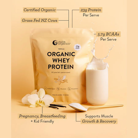 Nutra Organics Organic Whey Protein Nz Grass Fed + Pasture Raised Vanilla 750g