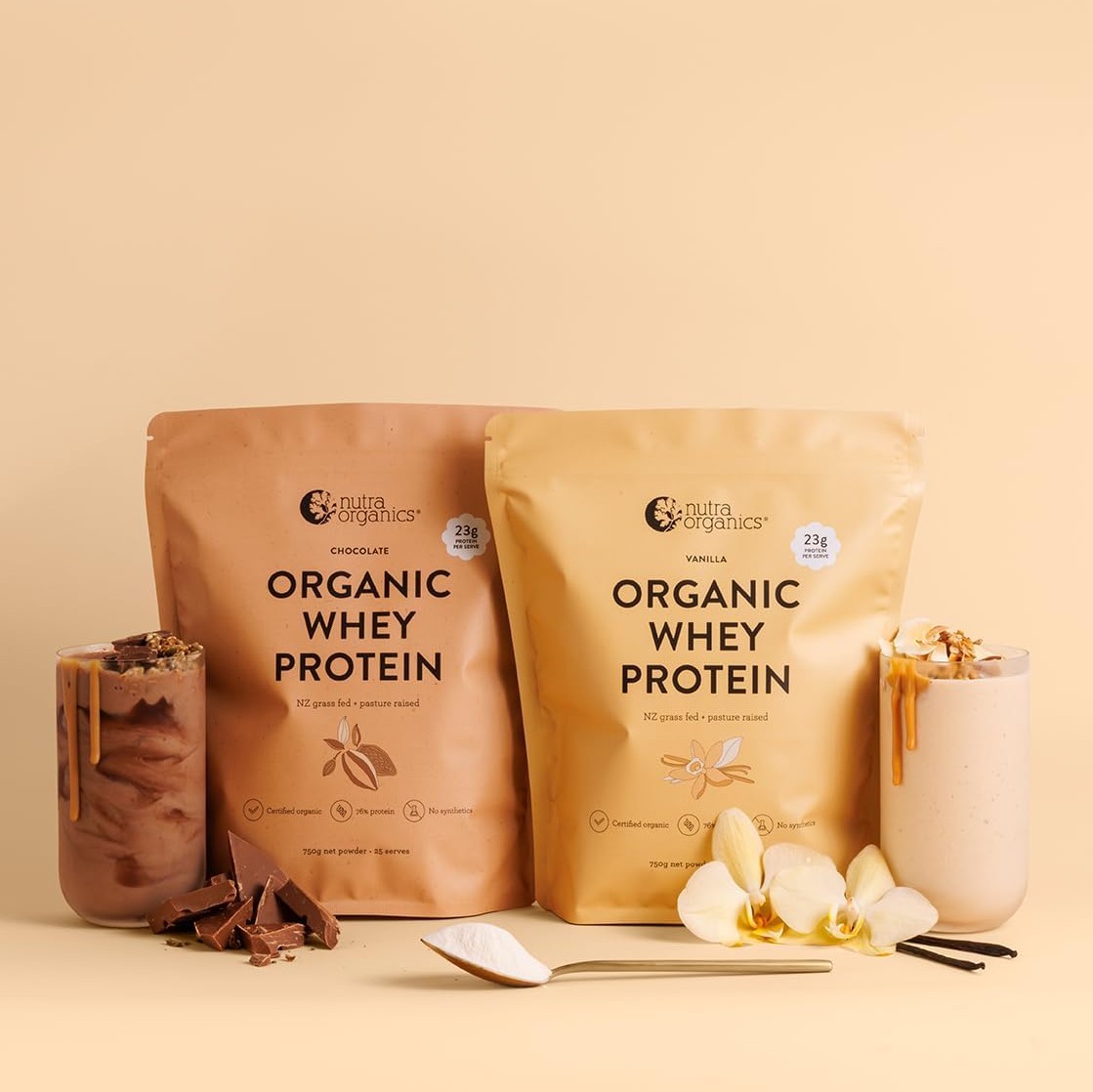 Nutra Organics Organic Whey Protein Nz Grass Fed + Pasture Raised Chocolate 750g