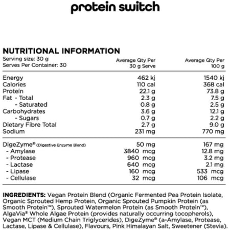 Switch Nutrition Protein Organic Sprouted Plant Salted Caramel 900g