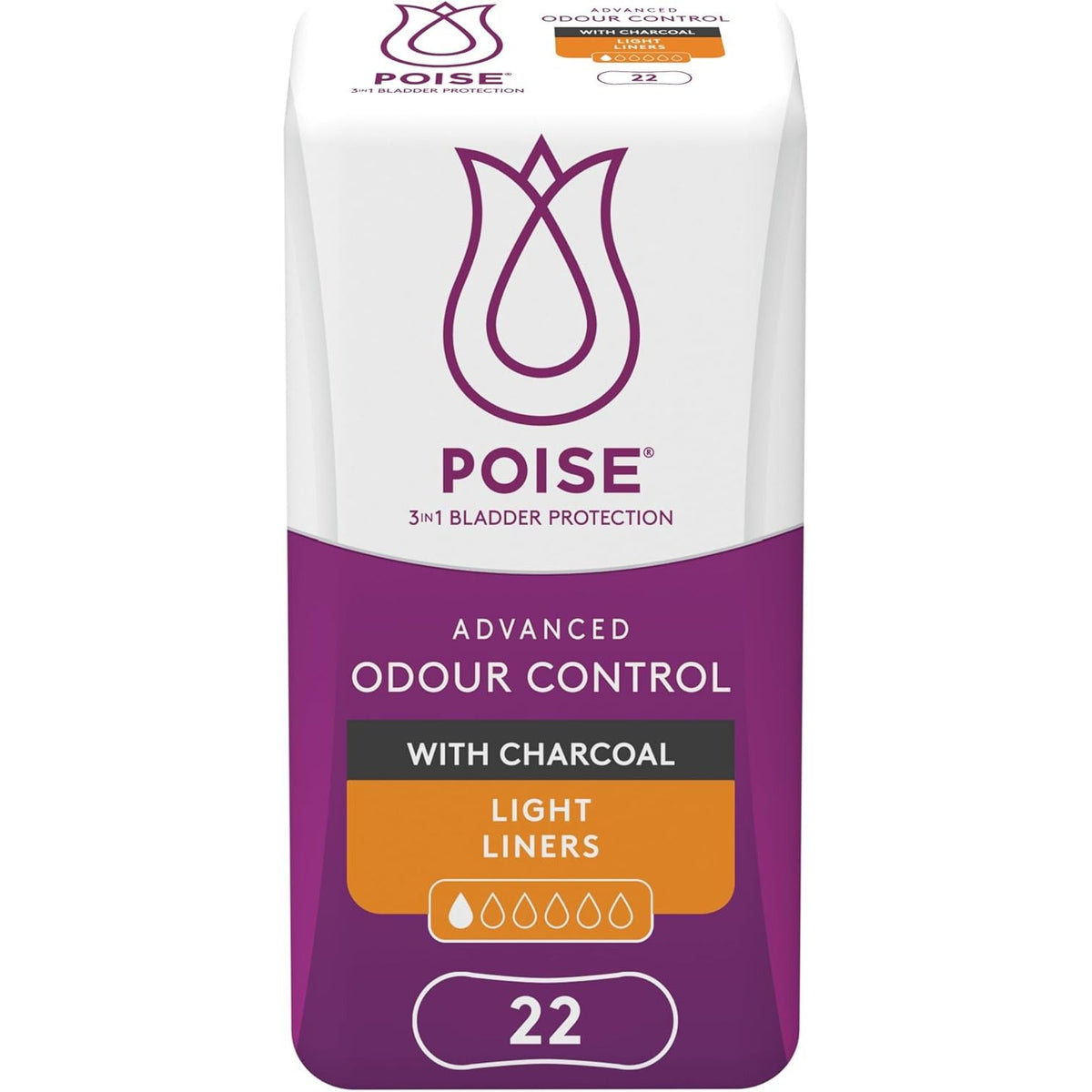 Poise Charcoal Light Liner 22pk