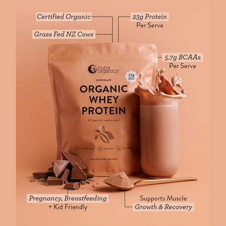 Nutra Organics Organic Whey Protein Nz Grass Fed + Pasture Raised Chocolate 750g