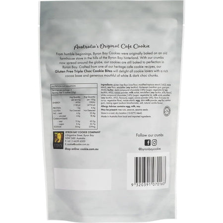 Byron Bay Gluten Free Triple Choc Fudge Cookie Bites in Pouch 100g