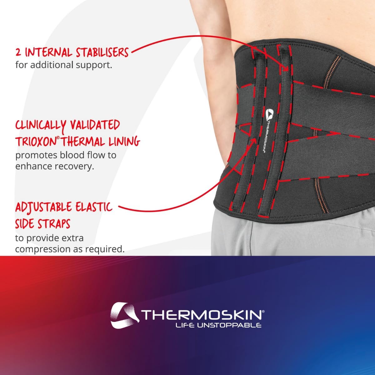 Thermoskin Thermal Adjustable Lumbar Support - Black Xxl