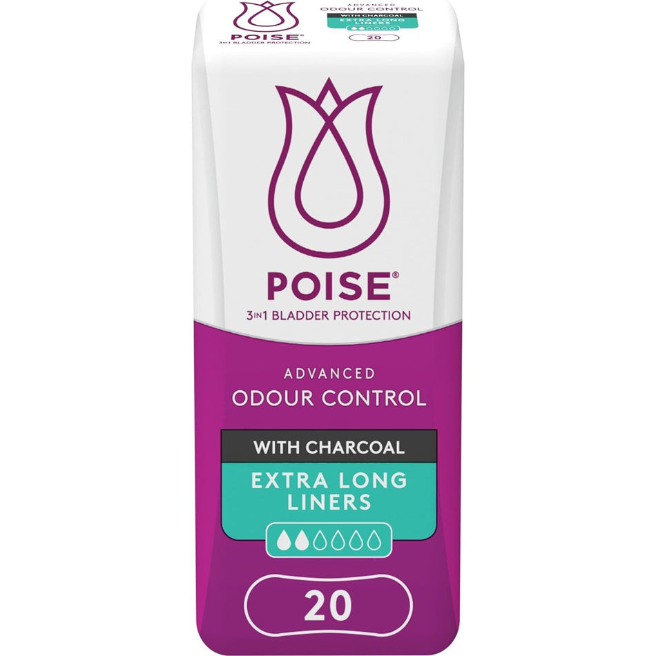 Poise Charcoal Extra Long Liner 20pk