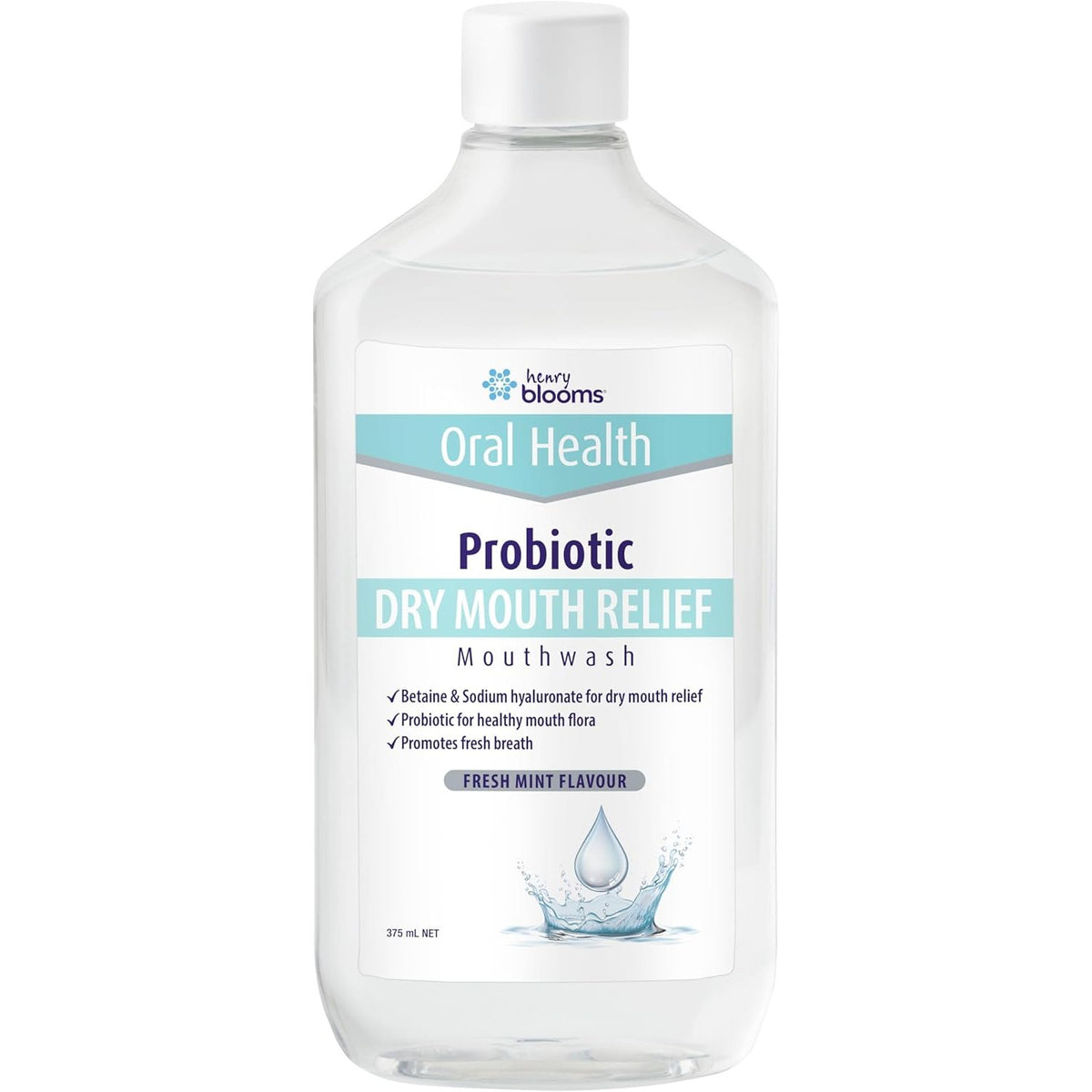 Henry Blooms Oral Health Probiotic Mouthwash Dry Mouth Relief Mint 375ml
