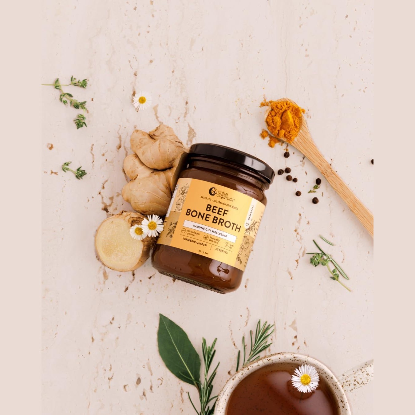 Nutra Organics Bone Broth Beef Concentrate Turmeric Ginger 250g