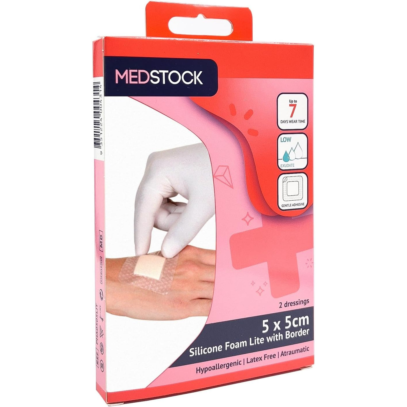 Medstock Silicone Foam With Border 5cmx5cm 2pk