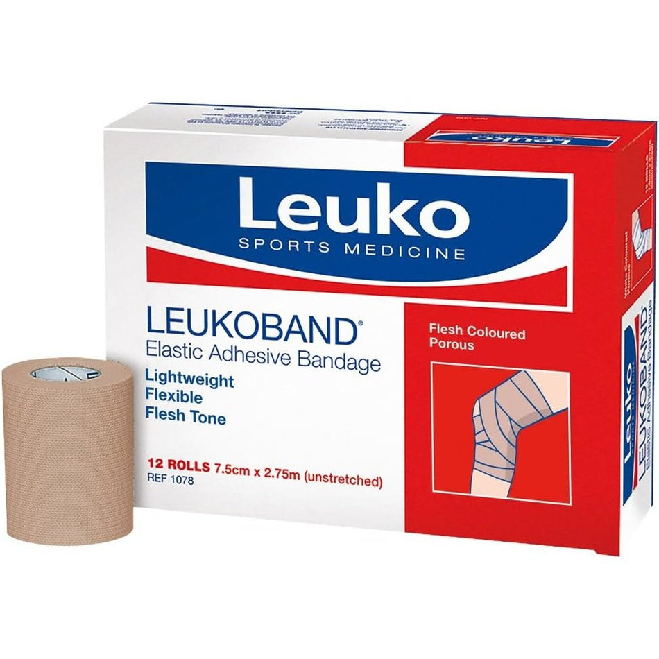Leuko - Professional Leukoband Elastic Adhesive Bandage 7.5cm x 2.75m - Bulk Pack 12 Rolls