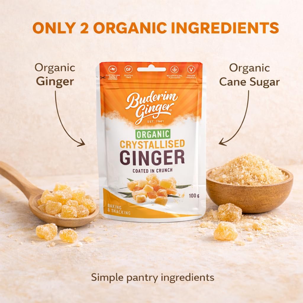 Buderim Ginger Organic Crystallised Ginger Coated in Crunch 100g