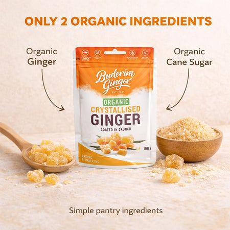 Buderim Ginger Organic Crystallised Ginger Coated in Crunch 100g
