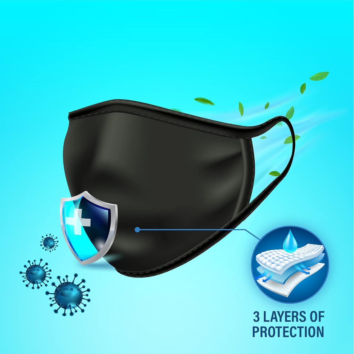 Lovercare Fabric Face Mask Black 10 Pack