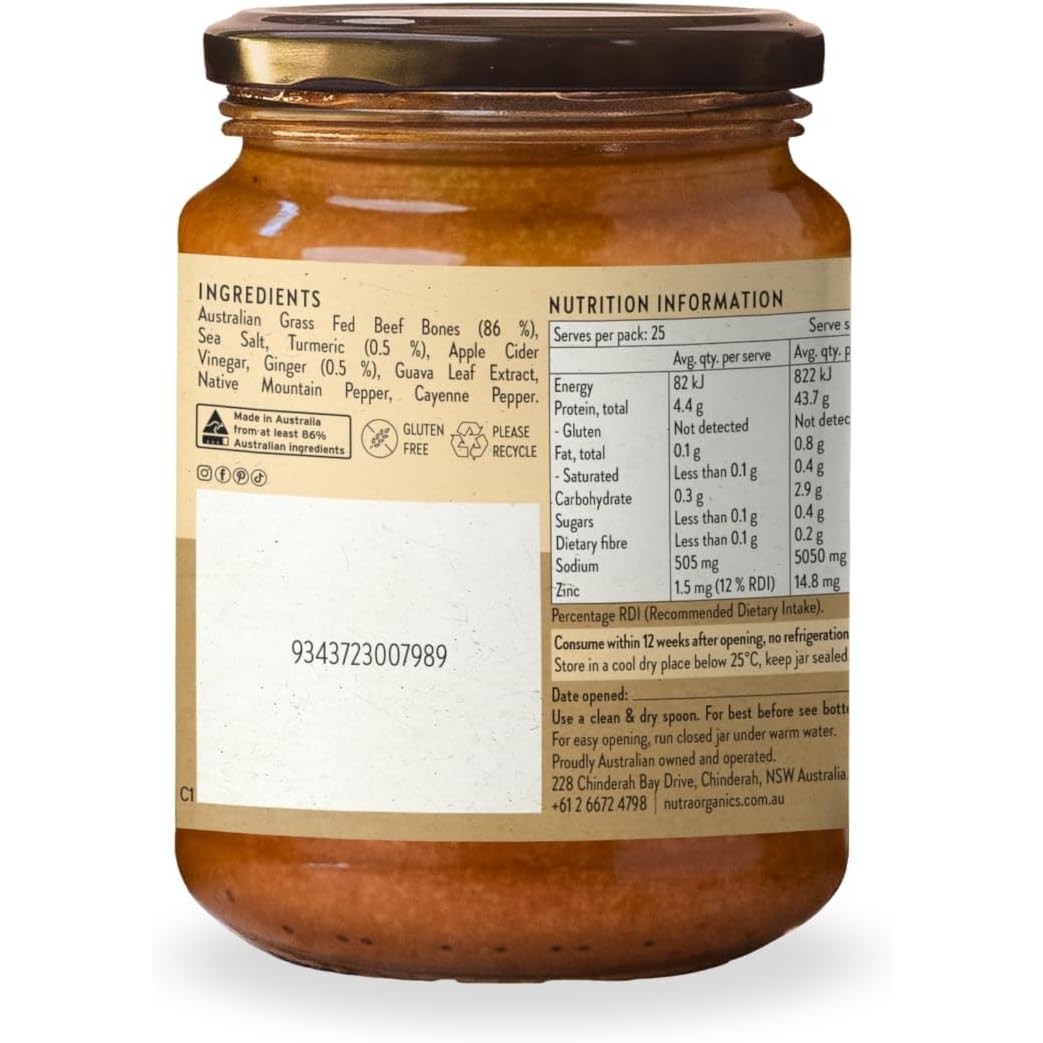 Nutra Organics Bone Broth Beef Concentrate Turmeric Ginger 250g