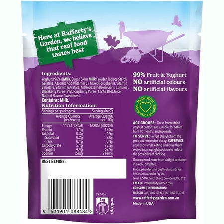 Raffertys Garden 10+ Months Mixed Berry Yoghurt Buttons 28g Z8