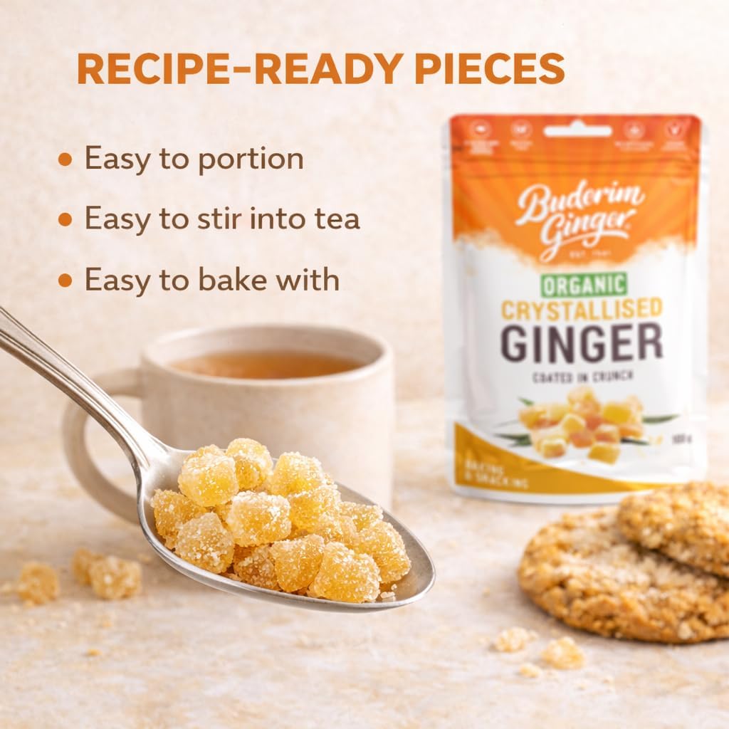 Buderim Ginger Organic Crystallised Ginger Coated in Crunch 100g