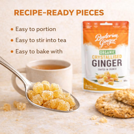 Buderim Ginger Organic Crystallised Ginger Coated in Crunch 100g