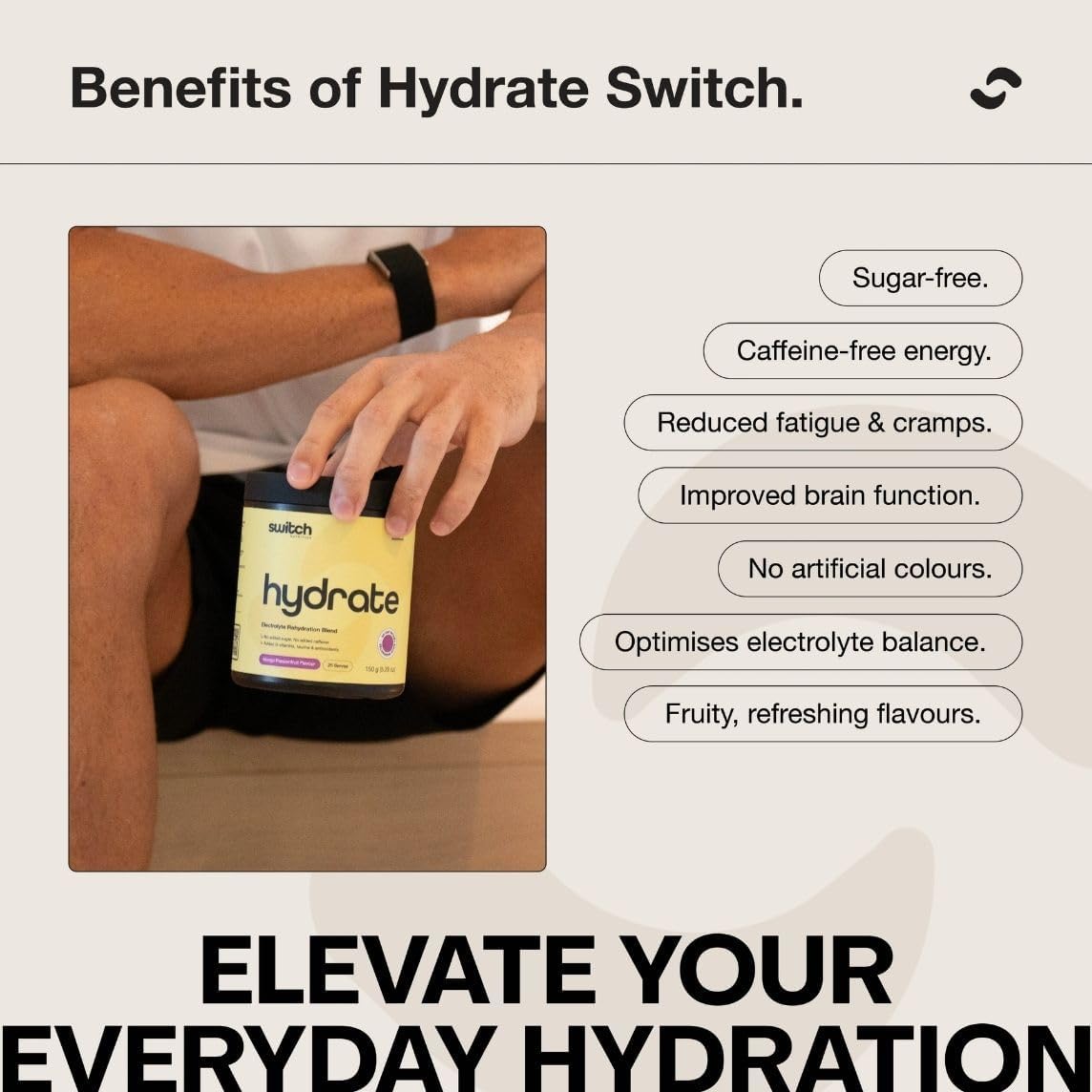 Switch Nutrition Hydrate Everyday Sugar Free Electrolytes Mango Passionfruit 300g