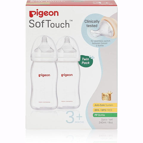 Pigeon SofTouch Baby Bottle for 3+ Months Babies, PP, BPA & BPS-Free, 240ml Twin Pack