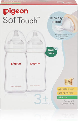 Pigeon SofTouch Baby Bottle for 3+ Months Babies, PP, BPA & BPS-Free, 240ml Twin Pack