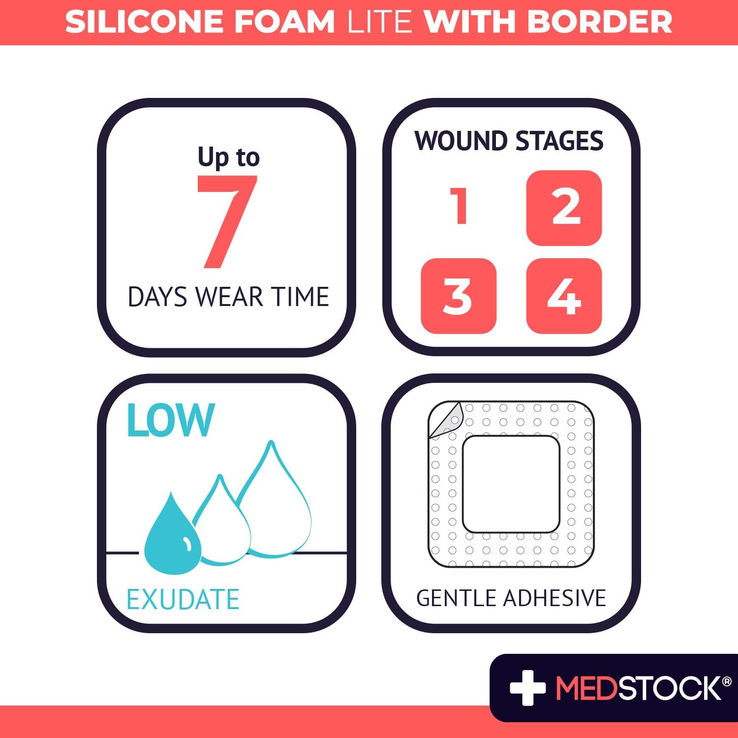 Medstock Silicone Foam With Border 5cmx5cm 2pk