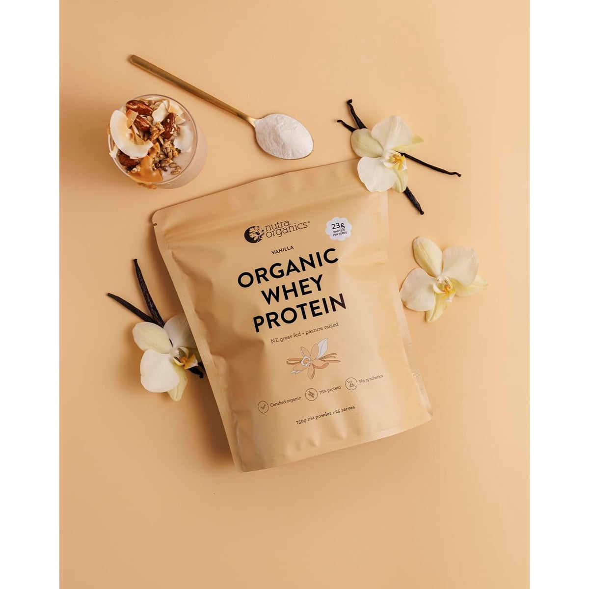 Nutra Organics Organic Whey Protein Nz Grass Fed + Pasture Raised Vanilla 750g